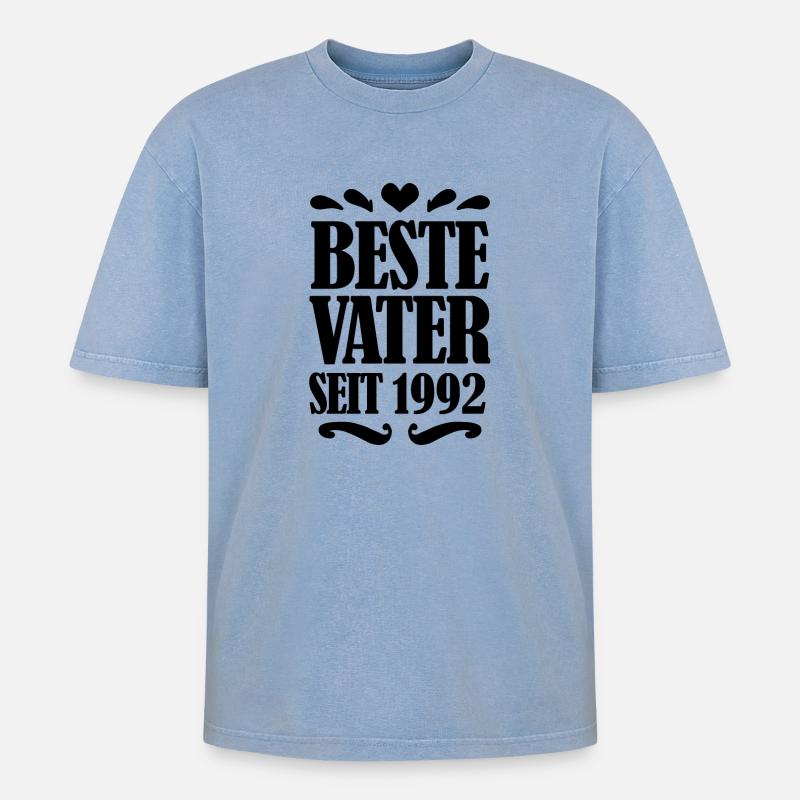 Bester Vater seit 1992 - Oversized Unisex Premium Acid-Washed T-Shirt - Blau Acid Wash