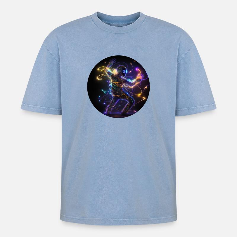 Dance Halluzination Techno - Oversized Unisex Premium Acid-Washed T-Shirt - Blau Acid Wash