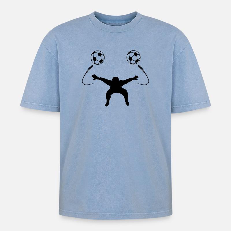 Torwart oder Torwartschattenfigur - Oversized Unisex Premium Acid-Washed T-Shirt - Blau Acid Wash