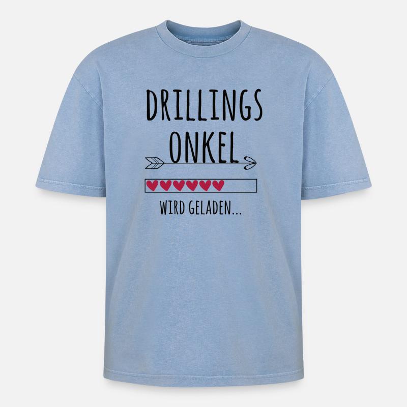 werdender Drillingsonkel Schwangerschaft Drillinge - Oversized Unisex Premium Acid-Washed T-Shirt - Blau Acid Wash