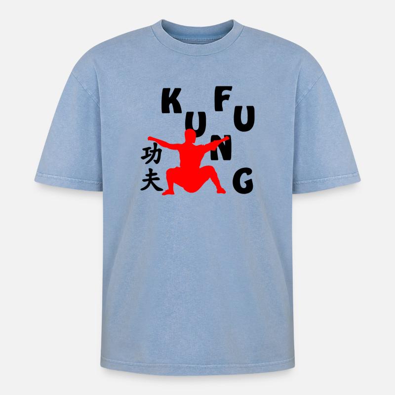 Shaolin Mönch Schattenfigur - Oversized Unisex Premium Acid-Washed T-Shirt - Blau Acid Wash