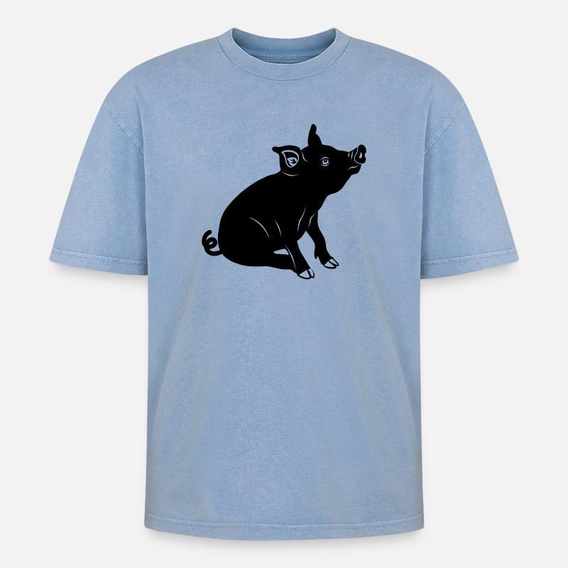 Schweinssitz-Logo Schattenbild - Oversized Unisex Premium Acid-Washed T-Shirt - Blau Acid Wash