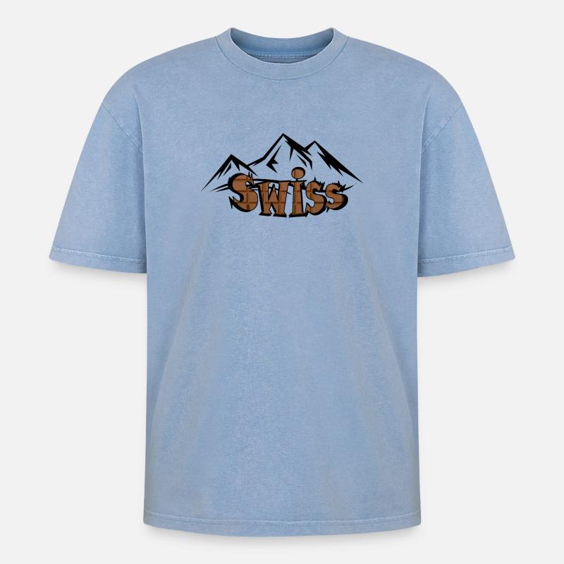Schweizer Bergschokolade - Oversized Unisex Premium Acid-Washed T-Shirt - Blau Acid Wash
