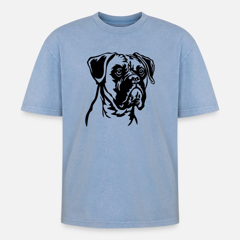 Boxer Kopf - Oversized Unisex Premium Acid-Washed T-Shirt - Blau Acid Wash