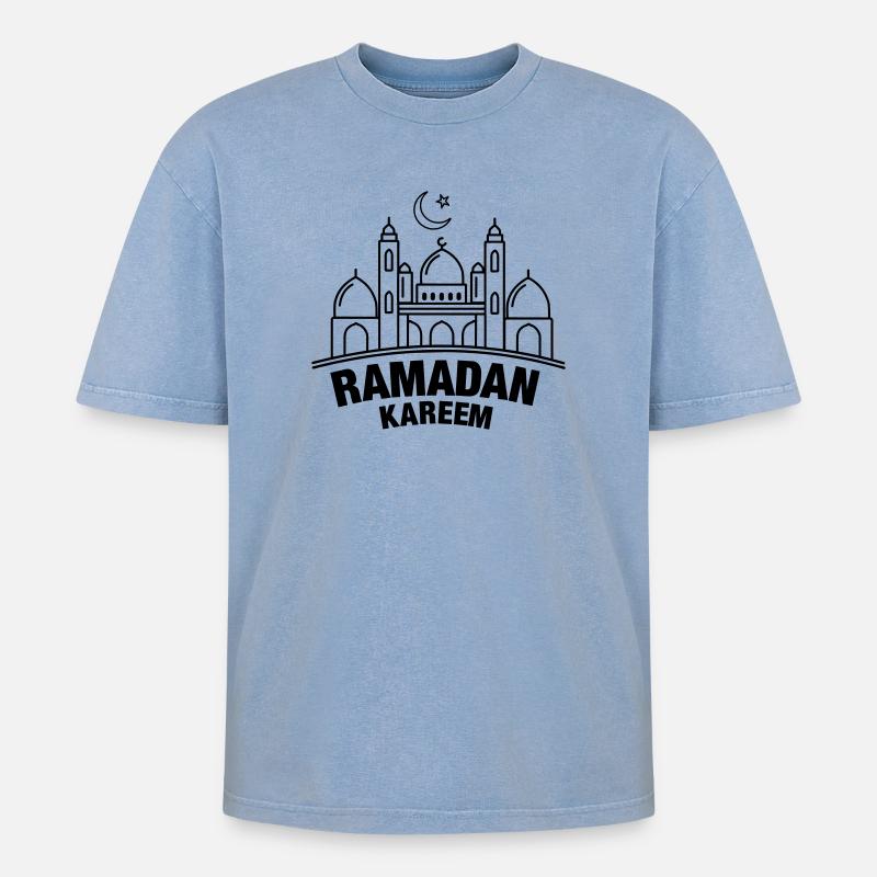 Mosquée Ramadan Kareem - T-shirt Premium unisexe oversize acid-washed - bleu délavé acide