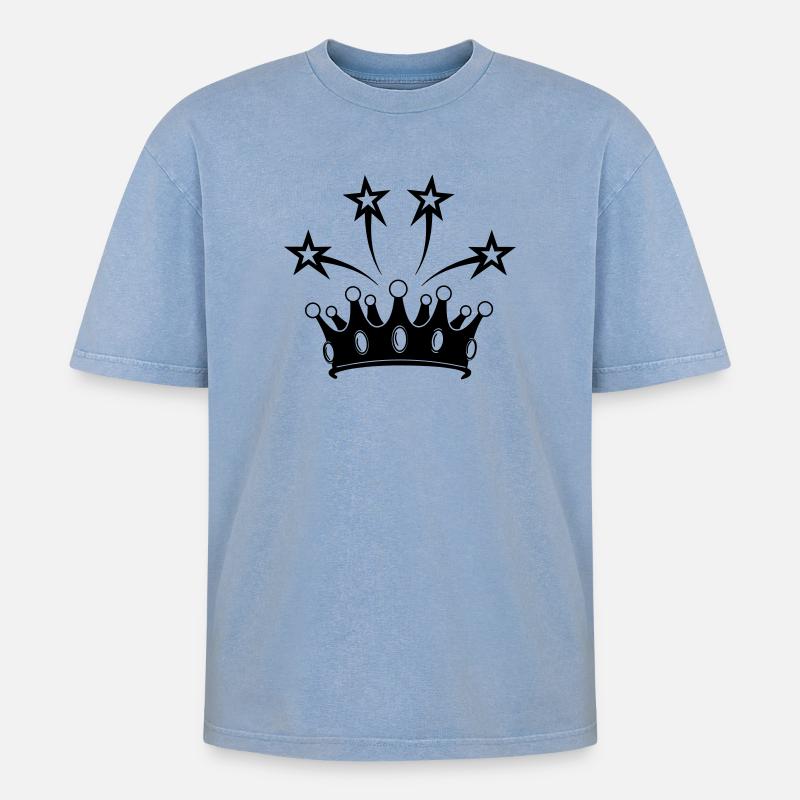 Krone mit Sternen - Oversized Unisex Premium Acid-Washed T-Shirt - Blau Acid Wash