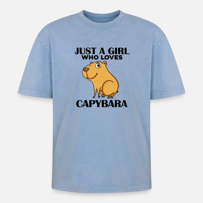 Capybara Mädchen Spruch - Oversized Unisex Premium Acid-Washed T-Shirt - Blau Acid Wash