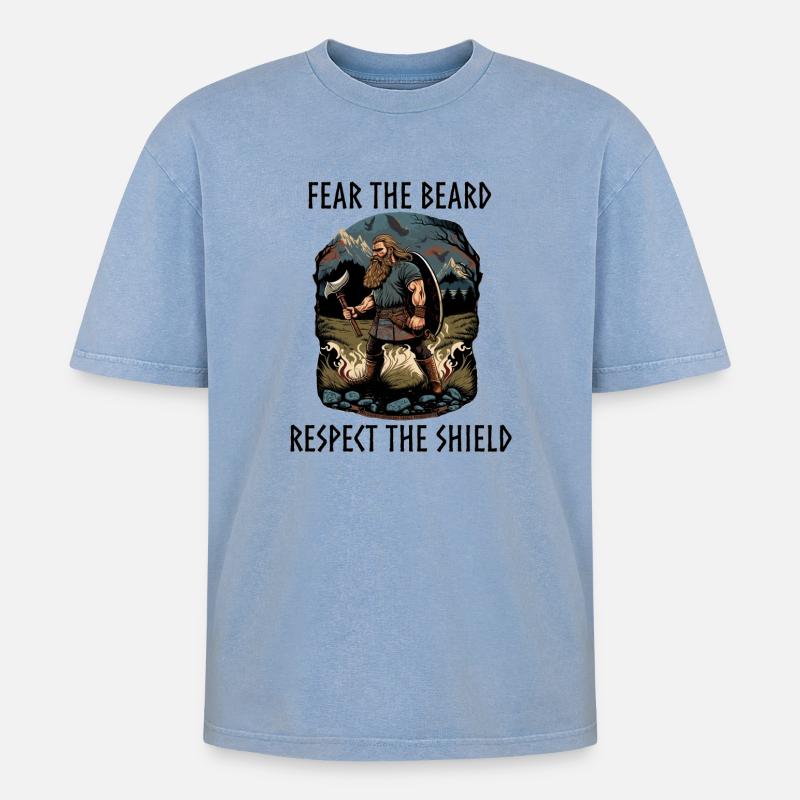 Viking with axe and shield - Oversized Unisex Premium Acid-Washed T-Shirt - Blau Acid Wash