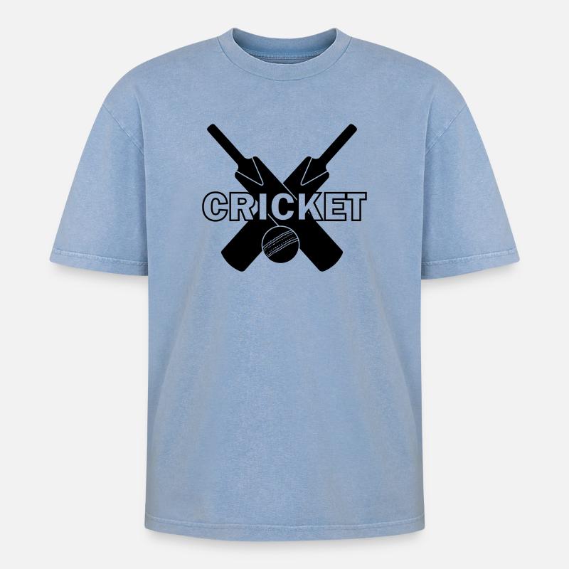 Cricket-Logo mit Text CRICKET - Oversized Unisex Premium Acid-Washed T-Shirt - Blau Acid Wash