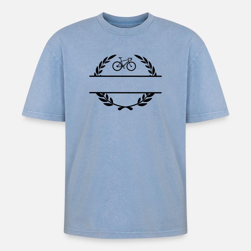 Fahrrad im Lorbeerkranz - Oversized Unisex Premium Acid-Washed T-Shirt - Blau Acid Wash