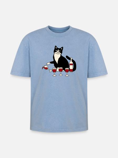 Verre à vin pour chat - T-shirt Premium unisexe oversize acid-washed - bleu délavé acide