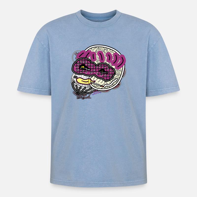 Comic-Mann - Oversized Unisex Premium Acid-Washed T-Shirt - Blau Acid Wash
