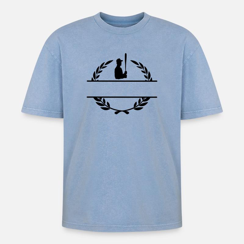 Baseball-Hitter im Lorbeerkranz-Monogramm - Oversized Unisex Premium Acid-Washed T-Shirt - Blau Acid Wash