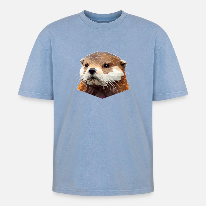 Polygon Otter - Oversized Unisex Premium Acid-Washed T-Shirt - Blau Acid Wash