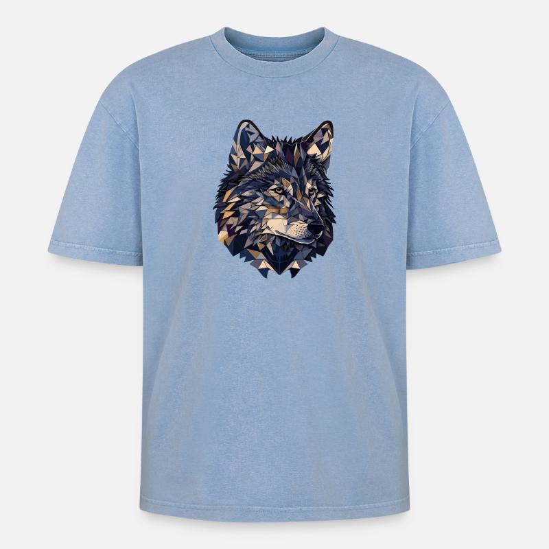Stylized, geometric wolf - Oversized Unisex Premium Acid-Washed T-Shirt - acid washed blue