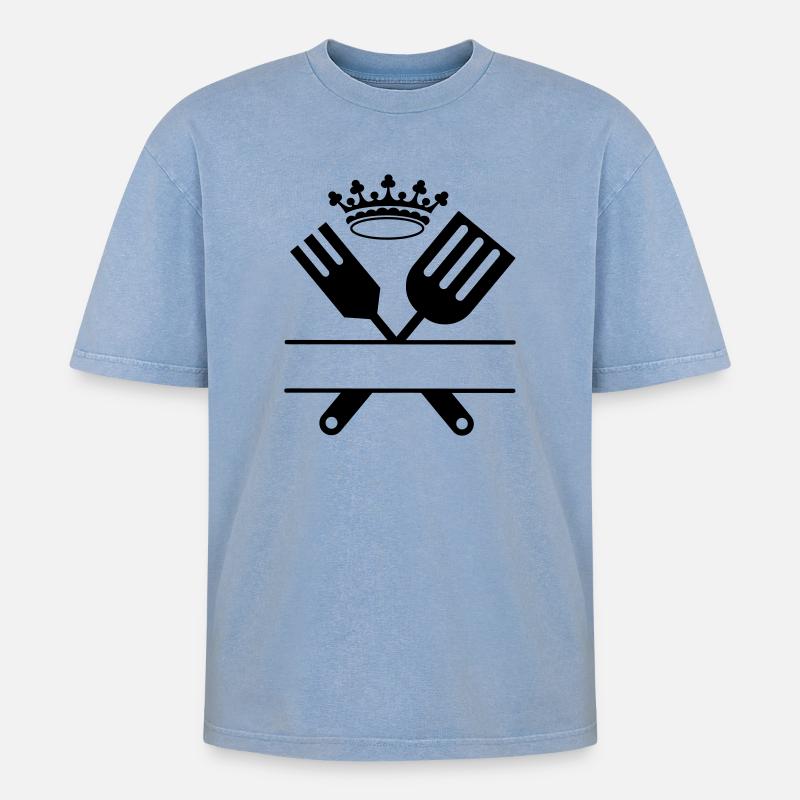 Grillbesteck Monogramm mit Krone - Oversized Unisex Premium Acid-Washed T-Shirt - Blau Acid Wash