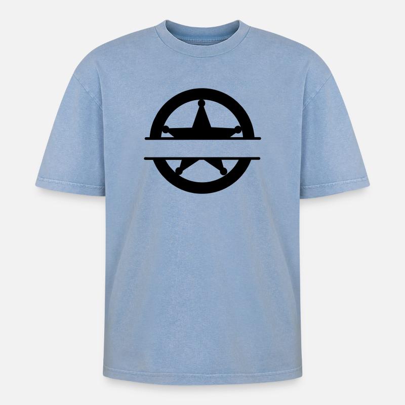 Marshall star in circle - Oversized Unisex Premium Acid-Washed T-Shirt - acid washed blue
