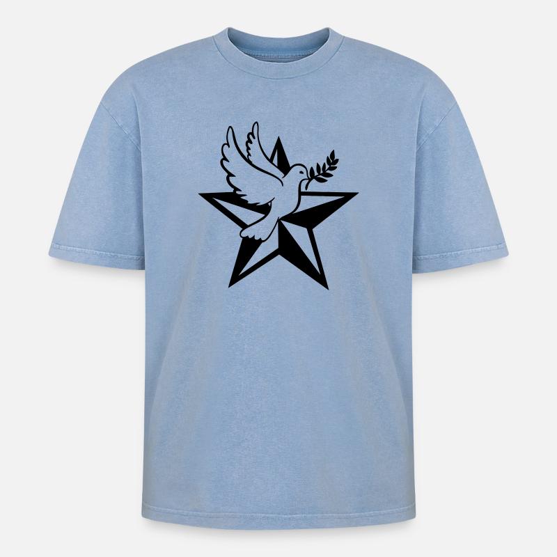 Stern mit Taube - Oversized Unisex Premium Acid-Washed T-Shirt - Blau Acid Wash