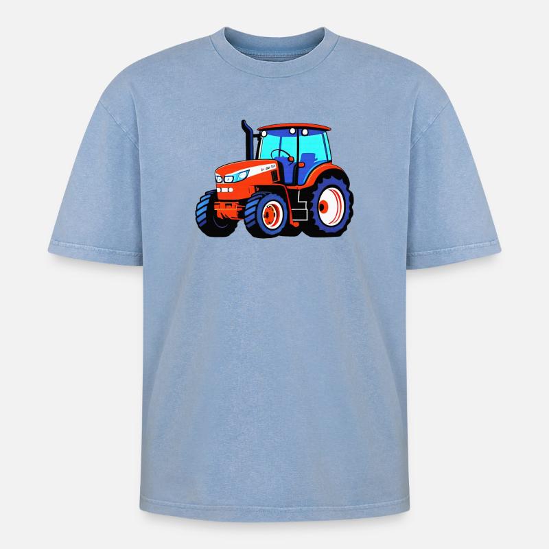 Traktor - Oversized Unisex Premium Acid-Washed T-Shirt - Blau Acid Wash