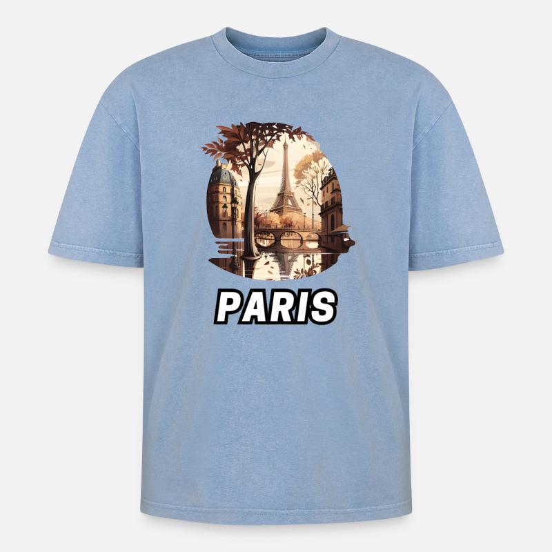 Paris - Oversized Unisex Premium Acid-Washed T-Shirt - Blau Acid Wash