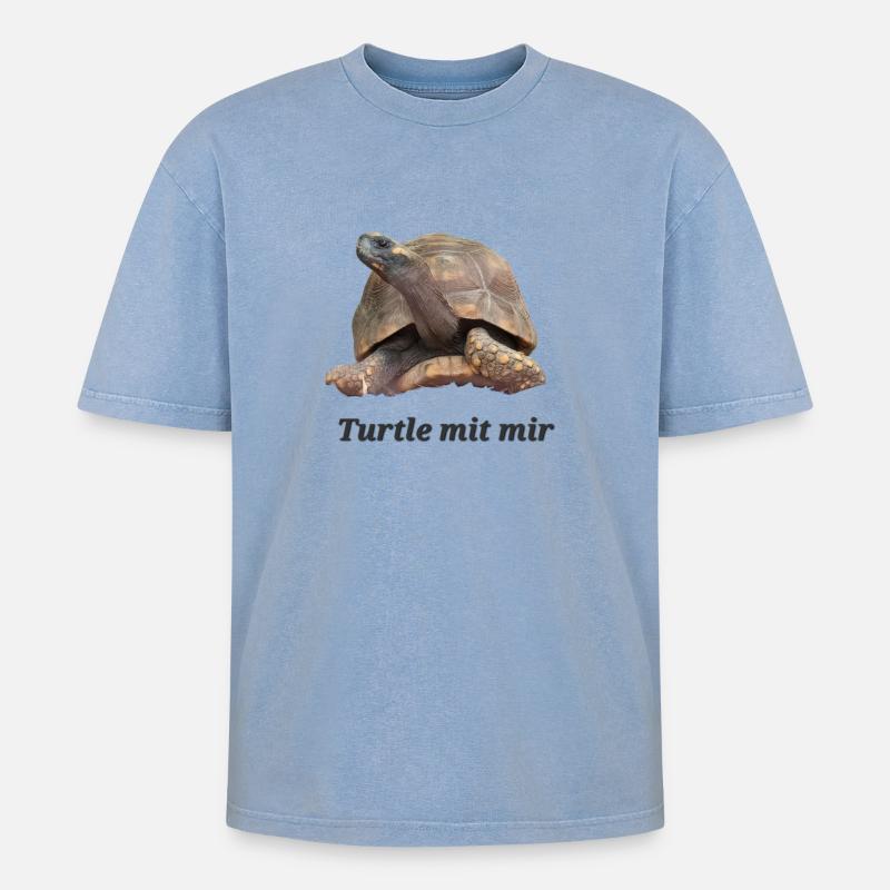 Turtle mit mir - Oversized Unisex Premium Acid-Washed T-Shirt - Blau Acid Wash