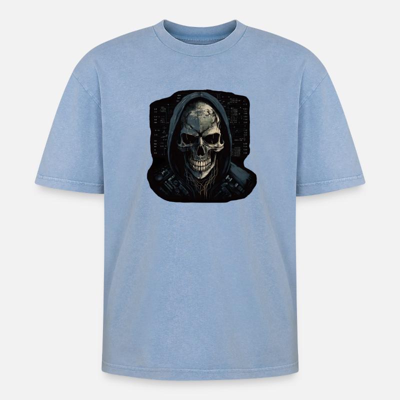 Hacker - Oversized Unisex Premium Acid-Washed T-Shirt - Blau Acid Wash