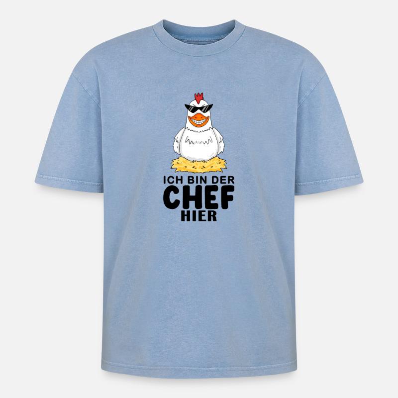 cooles Huhn Chef Spruch - Oversized Unisex Premium Acid-Washed T-Shirt - Blau Acid Wash