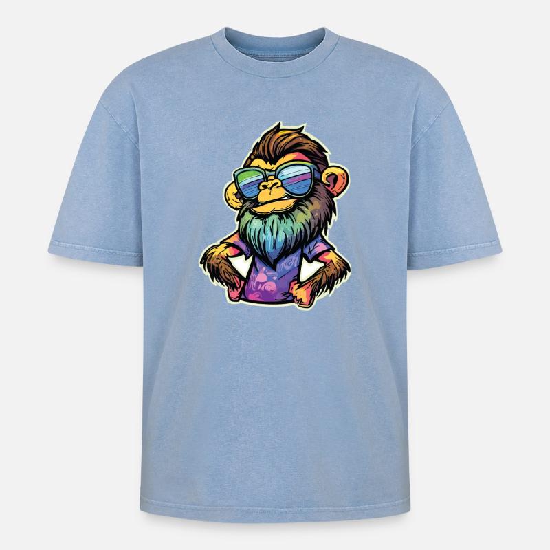 Singe Funky - T-shirt Premium unisexe oversize acid-washed - bleu délavé acide