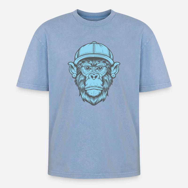 Singe Funky - T-shirt Premium unisexe oversize acid-washed - bleu délavé acide