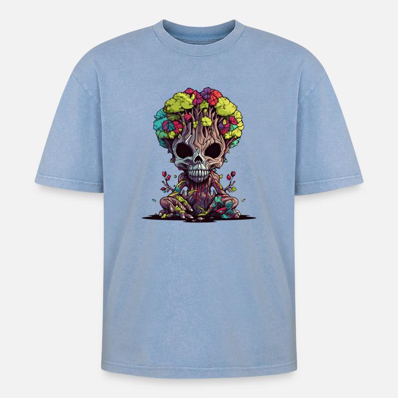 Baumschädelblüte - Oversized Unisex Premium Acid-Washed T-Shirt - Blau Acid Wash