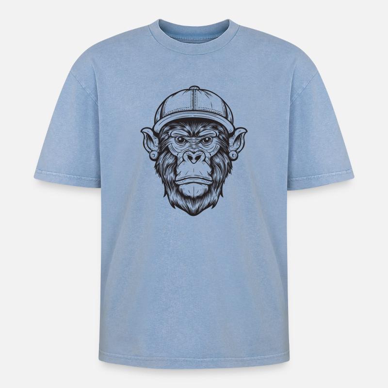 Funky Affe - Oversized Unisex Premium Acid-Washed T-Shirt - Blau Acid Wash