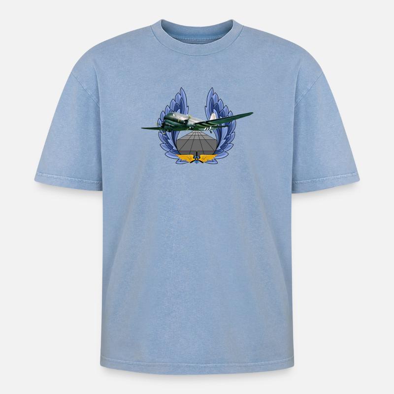 C-47 DC-3 - Oversized Unisex Premium Acid-Washed T-Shirt - Blau Acid Wash