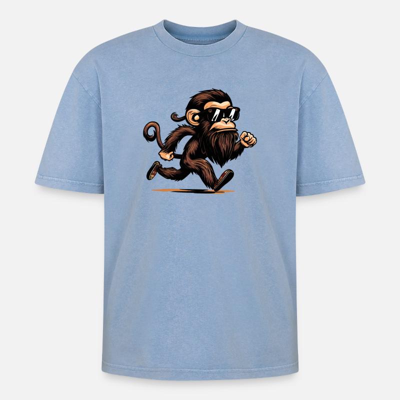 Singe en cours d’exécution - T-shirt Premium unisexe oversize acid-washed - bleu délavé acide