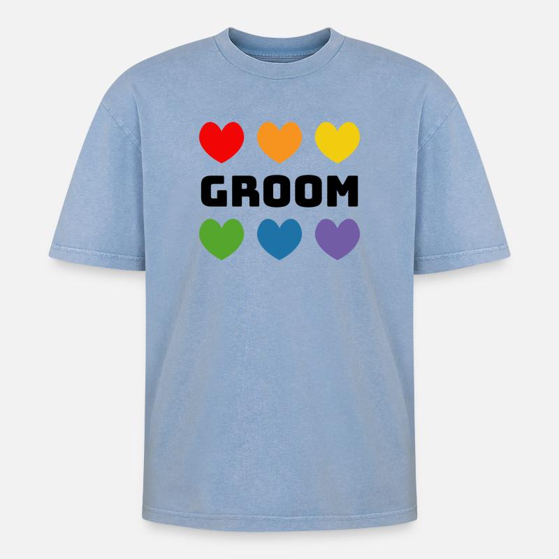 Regenbogenherzchen Groom schwarz - Oversized Unisex Premium Acid-Washed T-Shirt - Blau Acid Wash