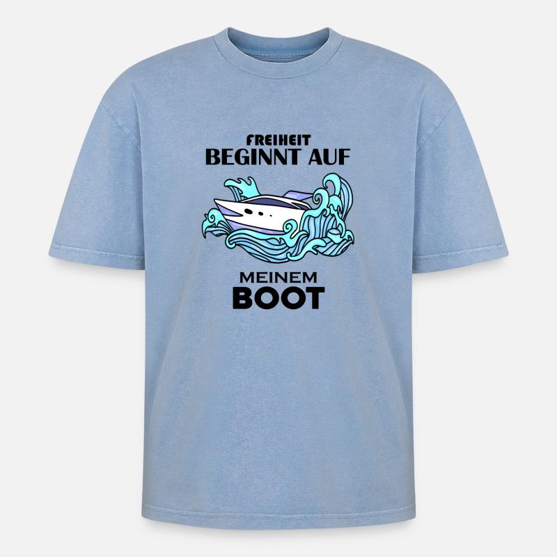 Boote Motorboot - Oversized Unisex Premium Acid-Washed T-Shirt - Blau Acid Wash