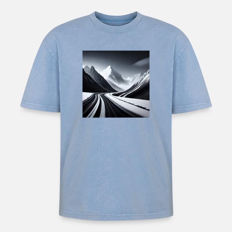 Winterlandschaft - Oversized Unisex Premium Acid-Washed T-Shirt - Blau Acid Wash