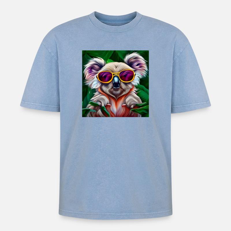 Bunter Koala mit Sonnenbrille - Oversized Unisex Premium Acid-Washed T-Shirt - Blau Acid Wash