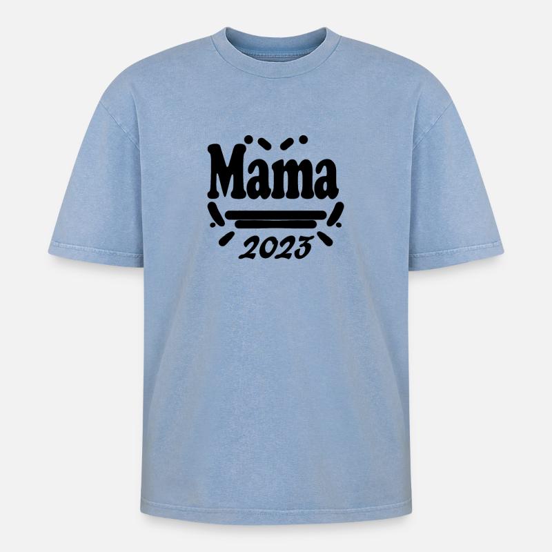 mama 2023 - Oversized Unisex Premium Acid-Washed T-Shirt - Blau Acid Wash