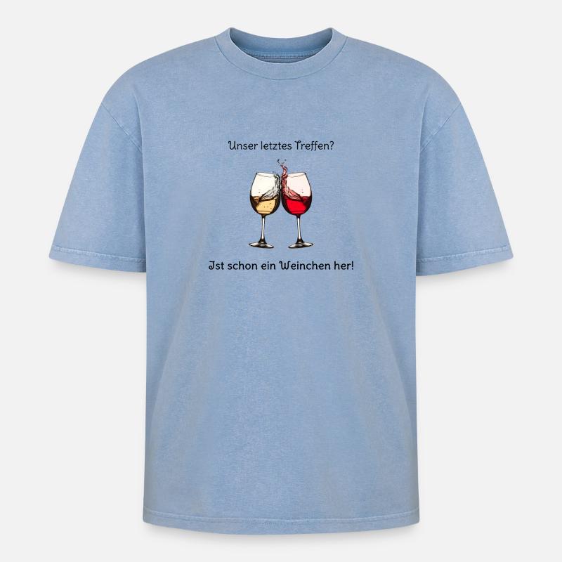 Zwei Weingläser stoßen - Oversized Unisex Premium Acid-Washed T-Shirt - Blau Acid Wash