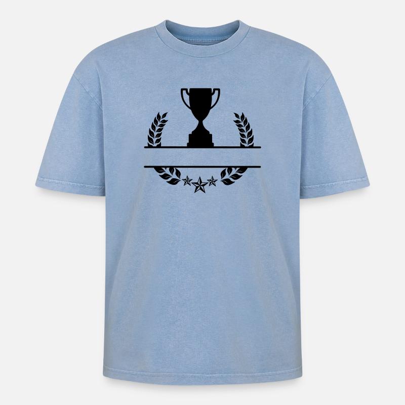 Lorbeerkranz-Monogramm-Becher - Oversized Unisex Premium Acid-Washed T-Shirt - Blau Acid Wash