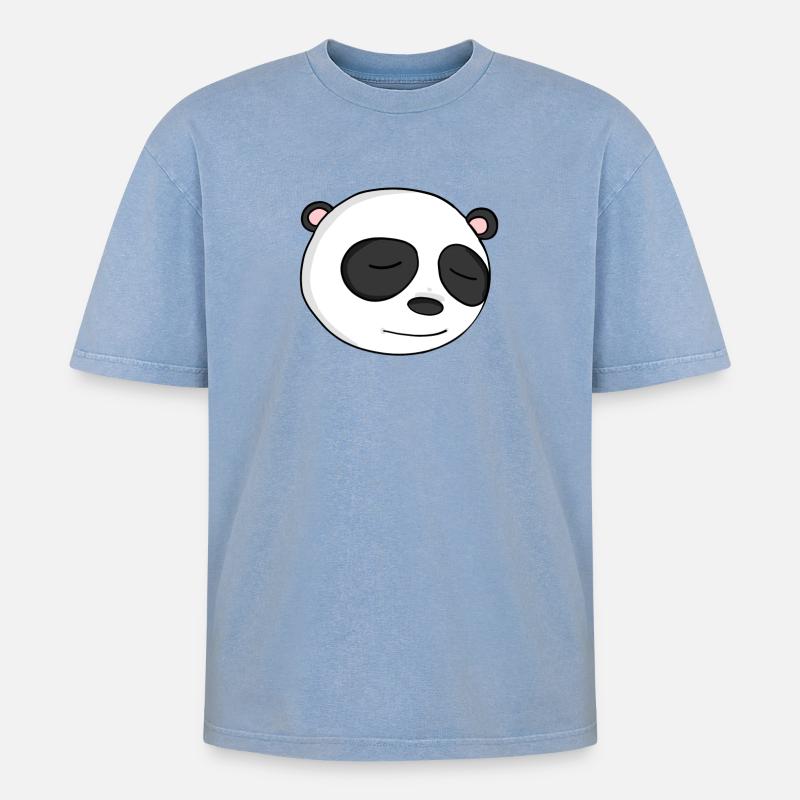 Panda Kopf - Oversized Unisex Premium Acid-Washed T-Shirt - Blau Acid Wash