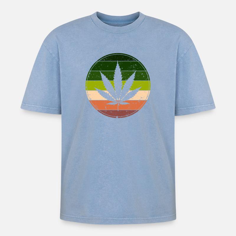 Retro Rainbow Cannabis Runde - Oversized Unisex Premium Acid-Washed T-Shirt - Blau Acid Wash