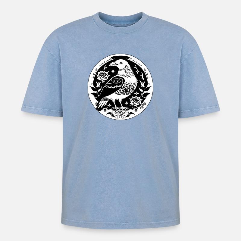 Goth Krähe - Oversized Unisex Premium Acid-Washed T-Shirt - Blau Acid Wash
