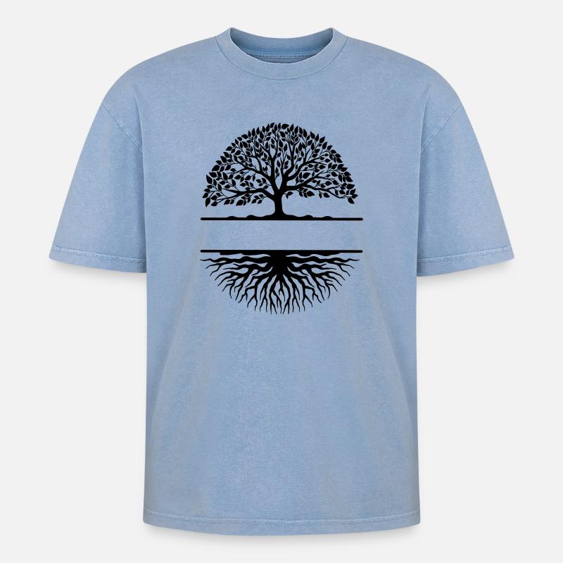 Tree with roots banner - Oversized Unisex Premium Acid-Washed T-Shirt - acid washed blue