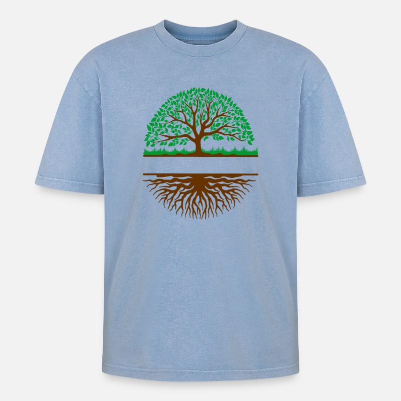 Tree with roots banner 3 - Oversized Unisex Premium Acid-Washed T-Shirt - acid washed blue