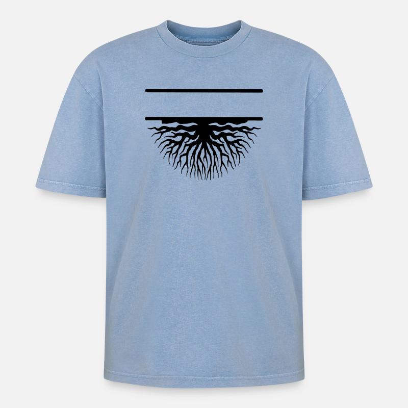 Baumwurzeln - Oversized Unisex Premium Acid-Washed T-Shirt - Blau Acid Wash