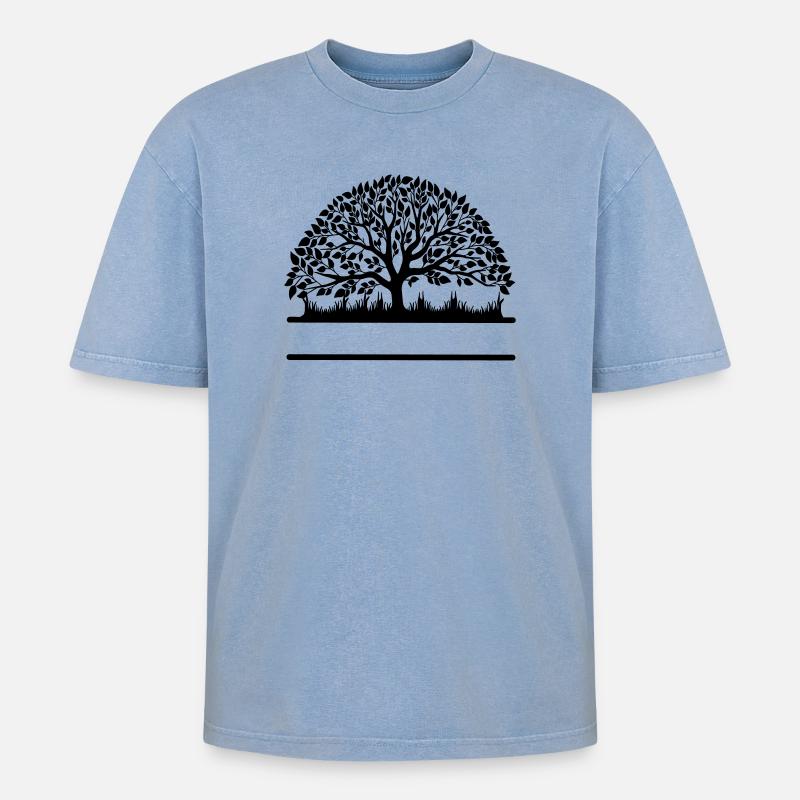 Baum-Banner - Oversized Unisex Premium Acid-Washed T-Shirt - Blau Acid Wash