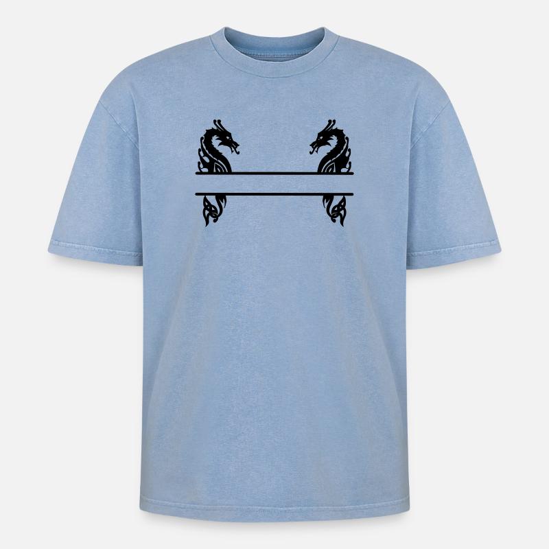 Wikinger zwei Drachen - Oversized Unisex Premium Acid-Washed T-Shirt - Blau Acid Wash