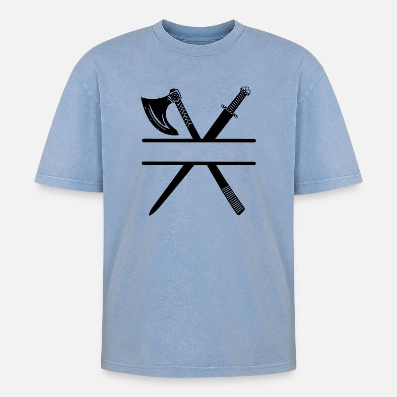 Épée de hache viking - T-shirt Premium unisexe oversize acid-washed - bleu délavé acide