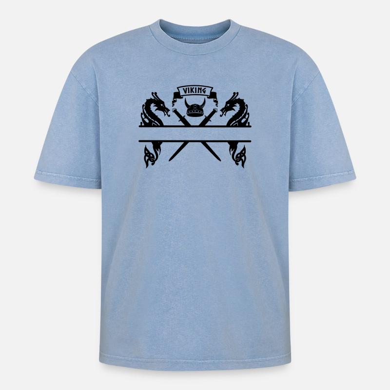 Wikinger-Namensschild zwei Schwerter, Helm - Oversized Unisex Premium Acid-Washed T-Shirt - Blau Acid Wash